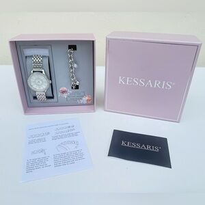 Silver Crystal Accent Watch and Charm Bracelet Set